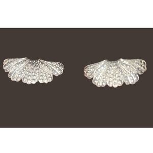 Vtg West Germany Silver Tone Fan Shell Clip On Earrings Mid Century Deco Style